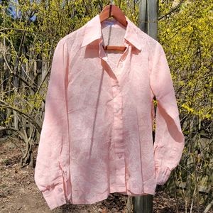 Dusty Pink Floral Patterned Semi Sheer Button-down